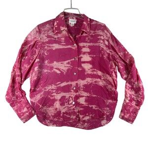 R.G. KANE Shirt Womens Large Pink Cupro Button Up Abstract Long Sleeve Blouse